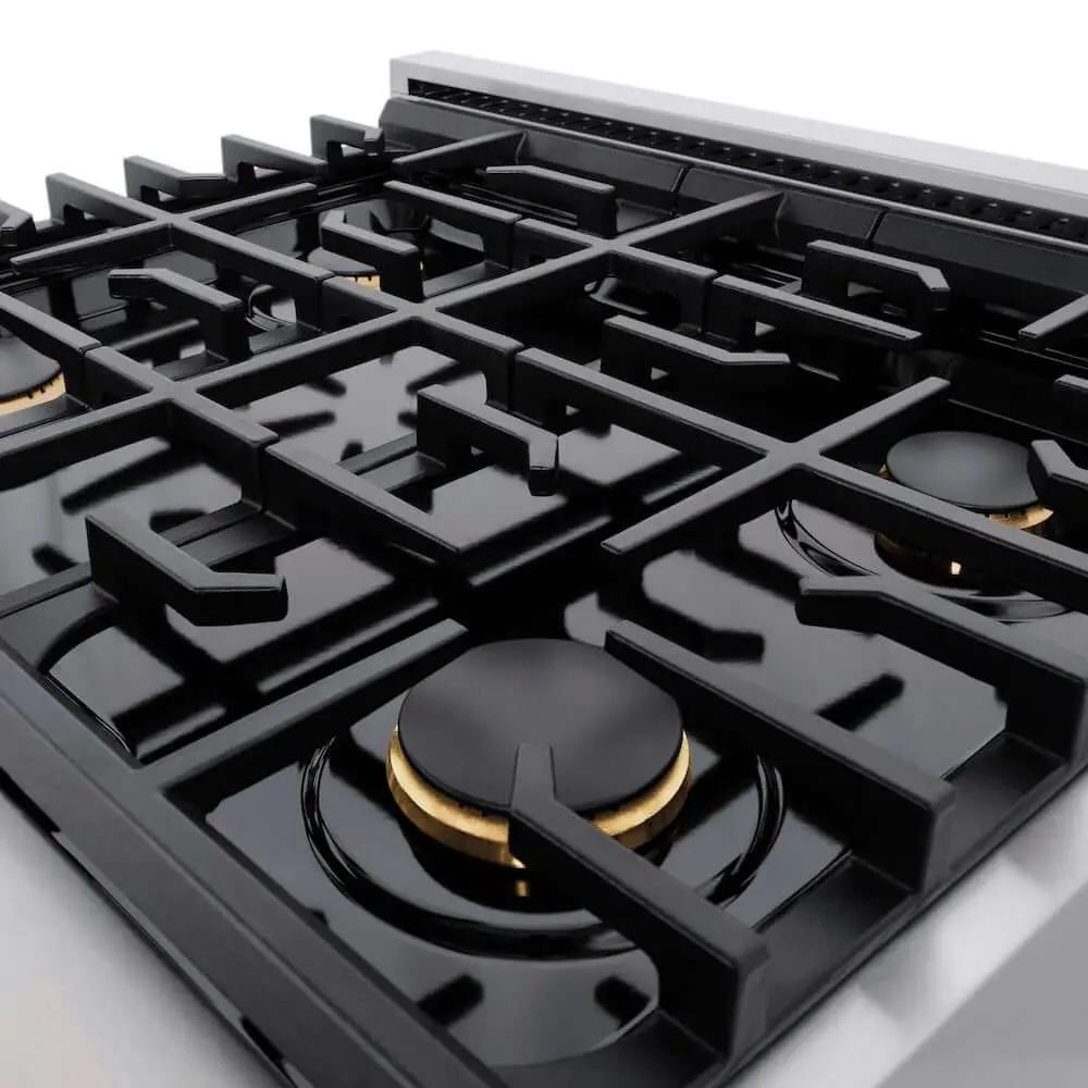 ZLINE 30"Gas Range, Convection Gas Oven, DuraSnow® White Matte, Gold SGRSZ-WM-30-G by Farmhouse Kitchen and Bath
