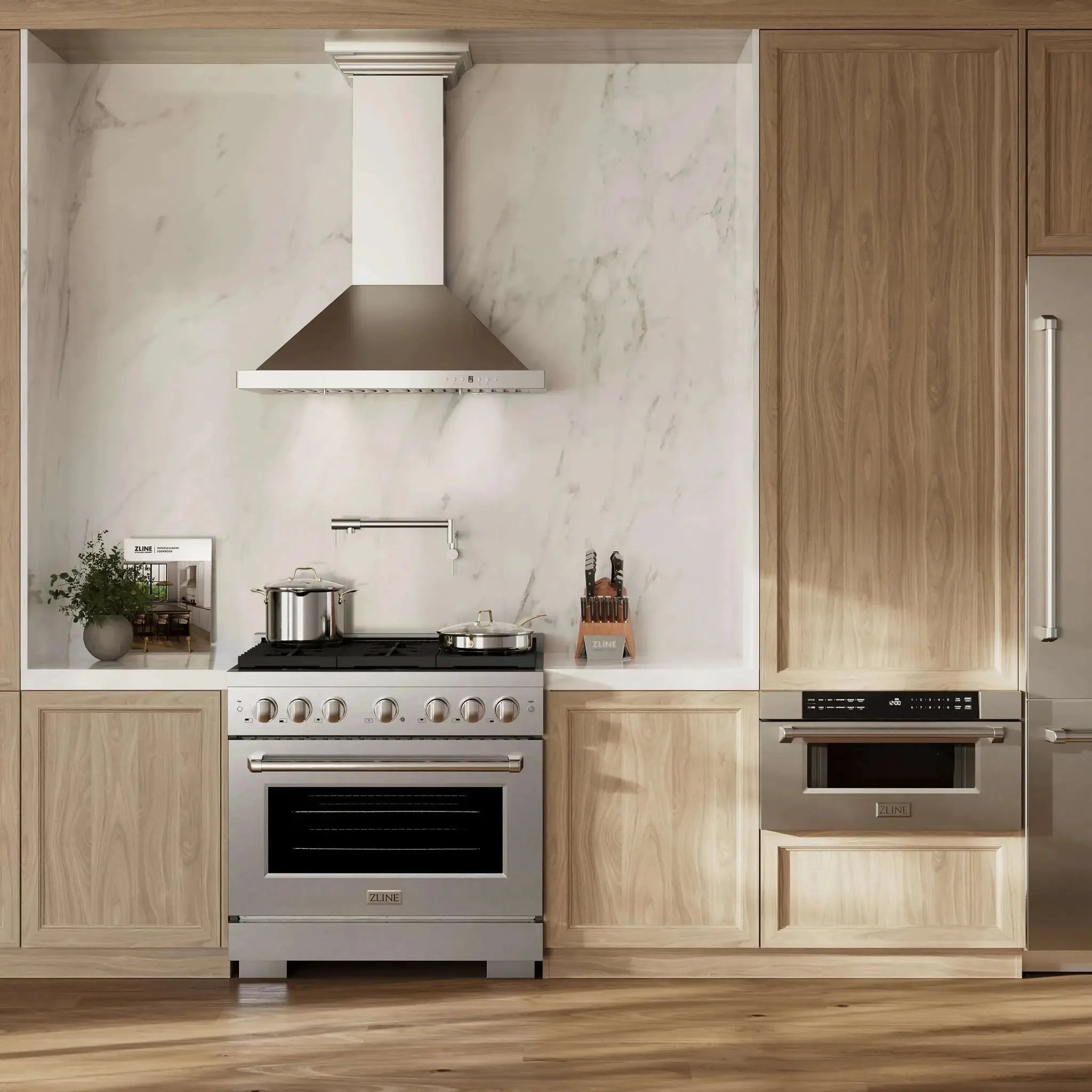 ZLINE 36"Paramount Dual Fuel Range DuraSnow® Brass Burners SDRS-BR-36 by Farmhouse Kitchen and Bath