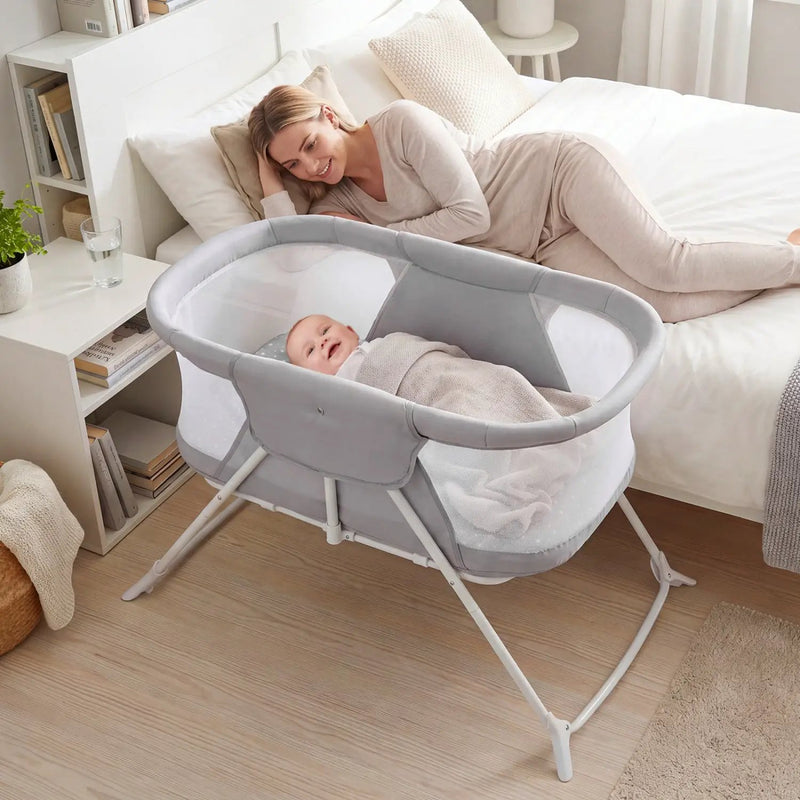 2 in 1 Baby Bassinet with Rocking Motion Foldable Bedside Sleeper with Breathable Mesh by DirectDeals