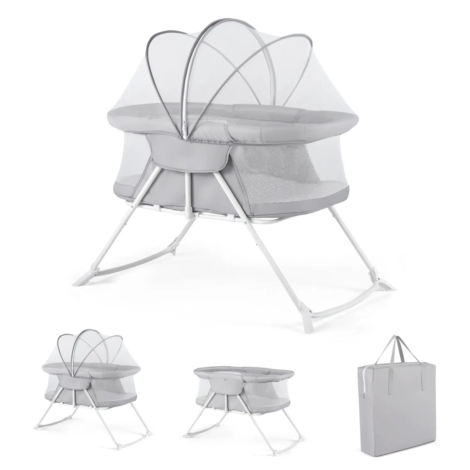 2 in 1 Baby Bassinet with Rocking Motion Foldable Bedside Sleeper with Breathable Mesh by DirectDeals