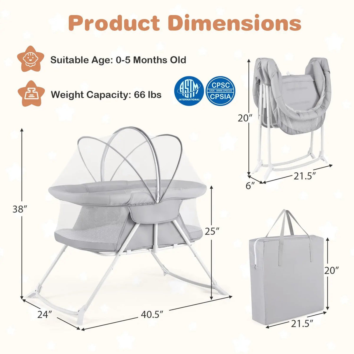 2 in 1 Baby Bassinet with Rocking Motion Foldable Bedside Sleeper with Breathable Mesh, photo 13 of 24