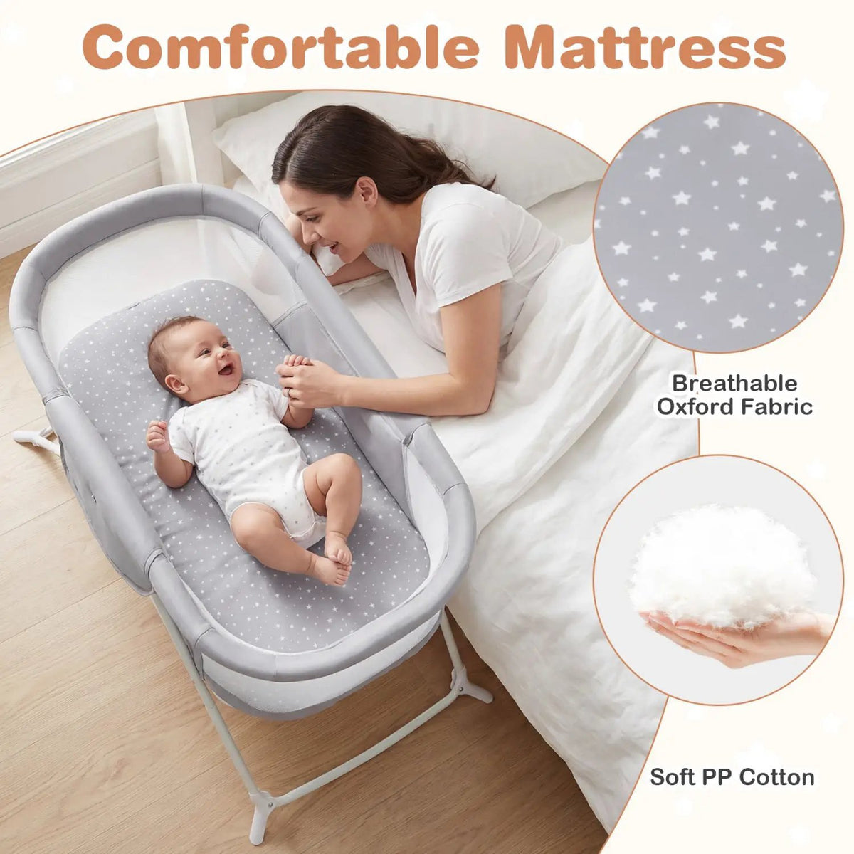 2 in 1 Baby Bassinet with Rocking Motion Foldable Bedside Sleeper with Breathable Mesh, photo 16 of 24