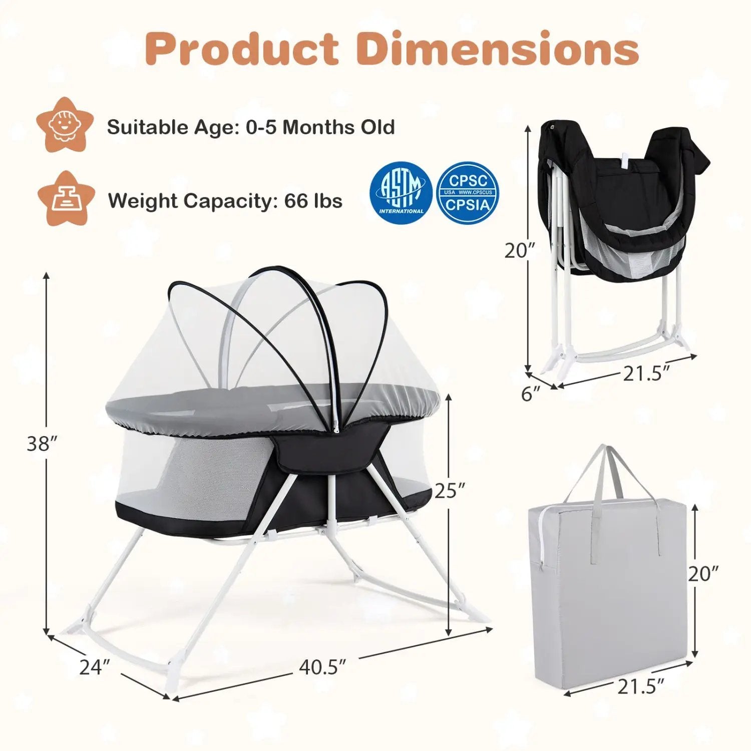 2 in 1 Baby Bassinet with Rocking Motion Foldable Bedside Sleeper with Breathable Mesh by DirectDeals
