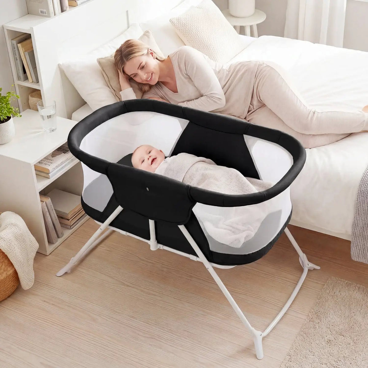 2 in 1 Baby Bassinet with Rocking Motion Foldable Bedside Sleeper with Breathable Mesh, photo 18 of 24