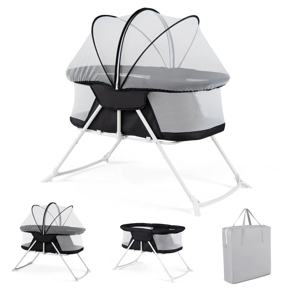 2 in 1 Baby Bassinet with Rocking Motion Foldable Bedside Sleeper with Breathable Mesh, photo 3 of 24