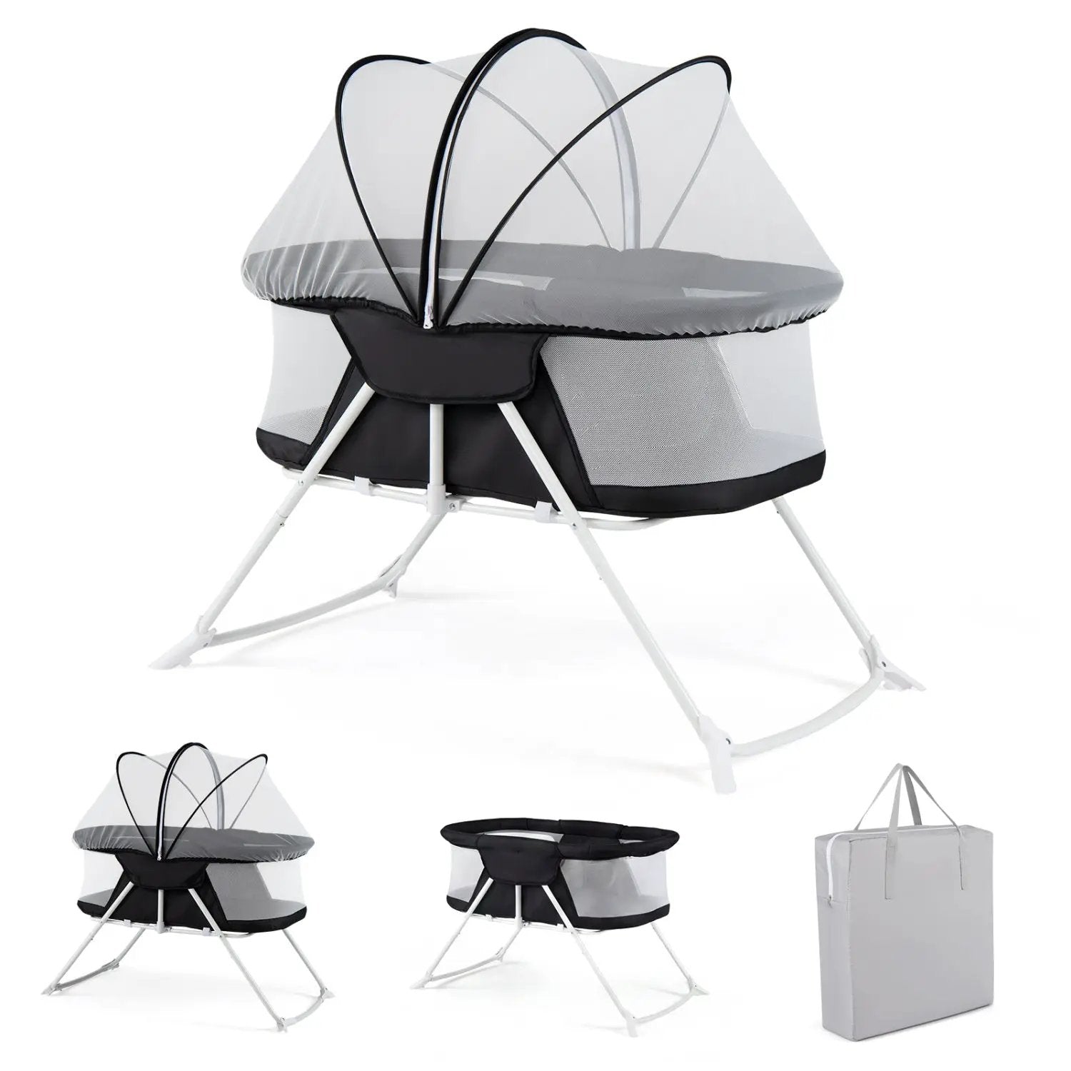 2 in 1 Baby Bassinet with Rocking Motion Foldable Bedside Sleeper with Breathable Mesh by DirectDeals