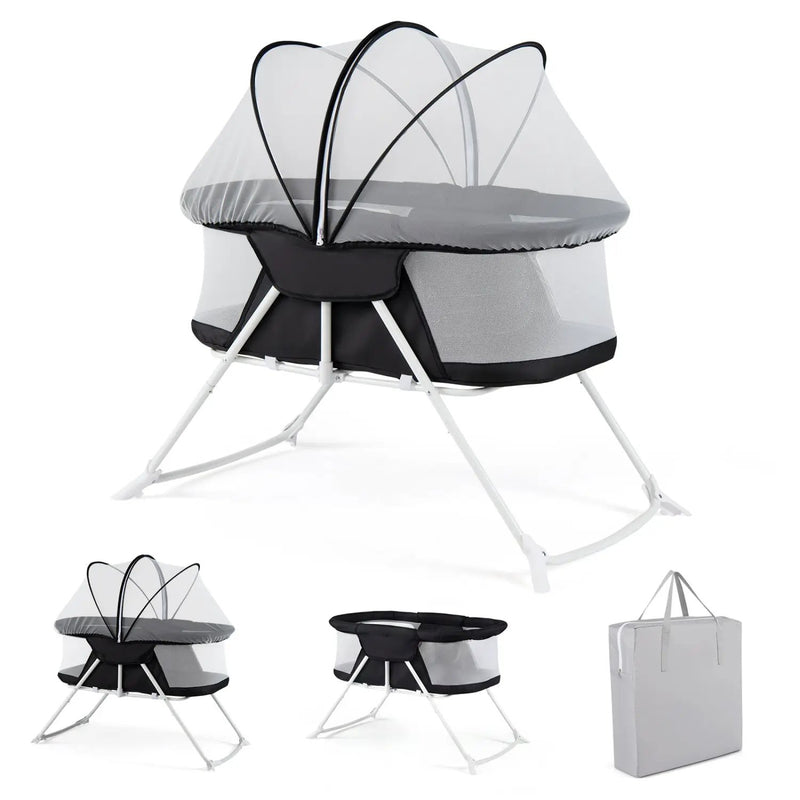 2 in 1 Baby Bassinet with Rocking Motion Foldable Bedside Sleeper with Breathable Mesh by DirectDeals