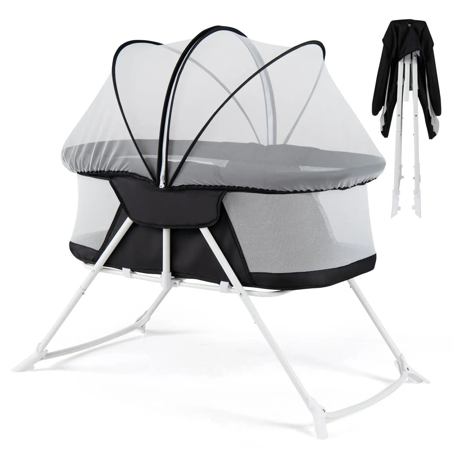 2 in 1 Baby Bassinet with Rocking Motion Foldable Bedside Sleeper with Breathable Mesh by DirectDeals