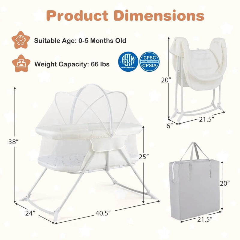 2 in 1 Baby Bassinet with Rocking Motion Foldable Bedside Sleeper with Breathable Mesh by DirectDeals