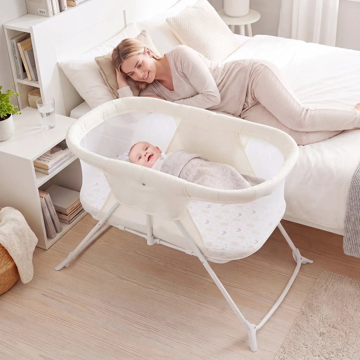 2 in 1 Baby Bassinet with Rocking Motion Foldable Bedside Sleeper with Breathable Mesh by DirectDeals