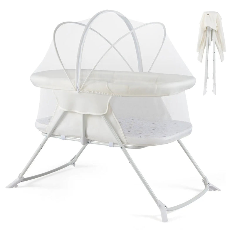 2 in 1 Baby Bassinet with Rocking Motion Foldable Bedside Sleeper with Breathable Mesh by DirectDeals