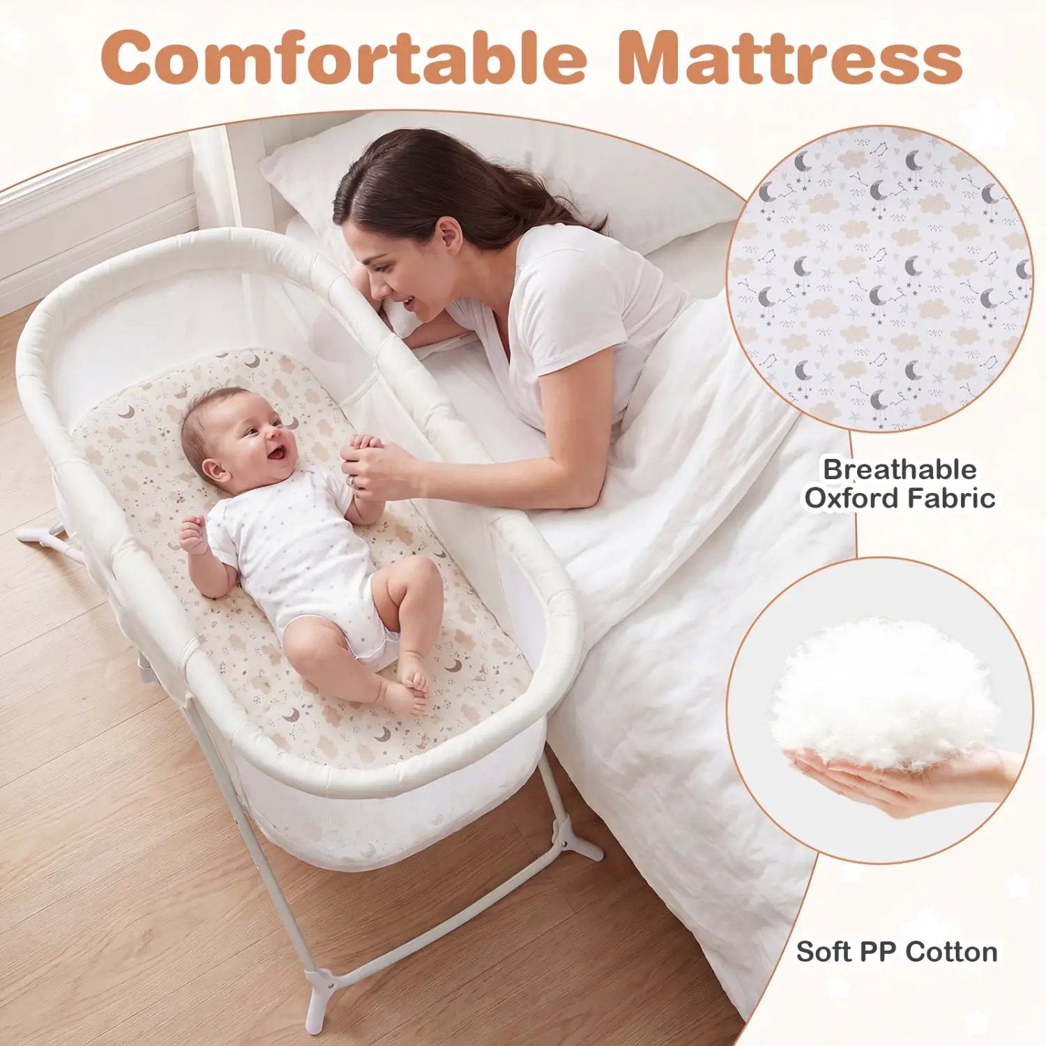 2 in 1 Baby Bassinet with Rocking Motion Foldable Bedside Sleeper with Breathable Mesh by DirectDeals