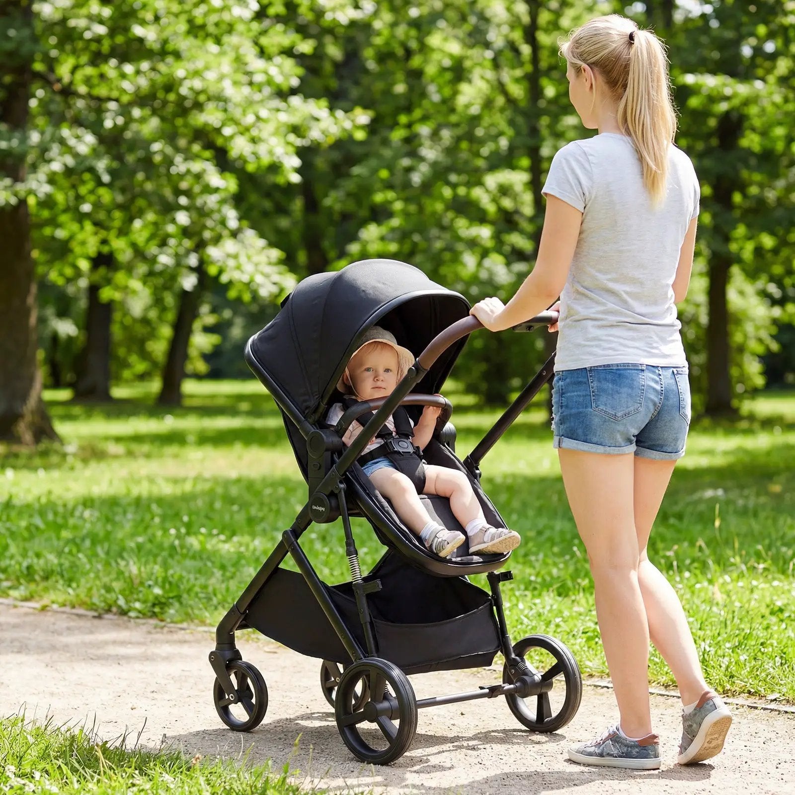 2 in 1 Baby Stroller with Bassinet Mode High Landscape with Reversible Seat and Canopy by DirectDeals