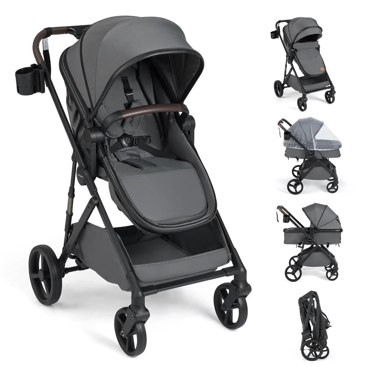 2 in 1 Baby Stroller with Bassinet Mode High Landscape with Reversible Seat and Canopy, photo 11 of 16