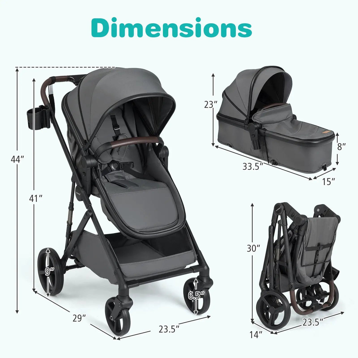 2 in 1 Baby Stroller with Bassinet Mode High Landscape with Reversible Seat and Canopy, photo 9 of 16