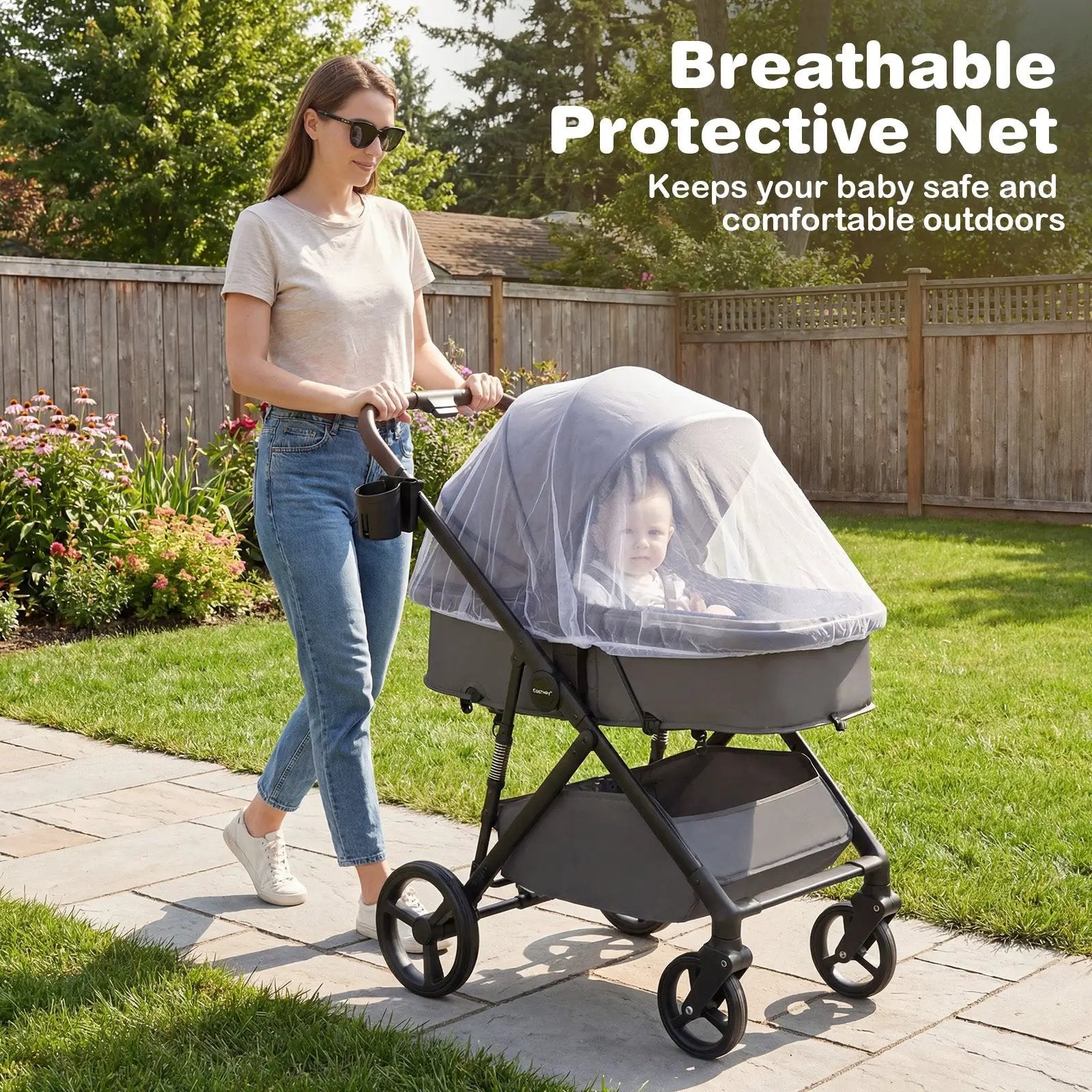 2 in 1 Baby Stroller with Bassinet Mode High Landscape with Reversible Seat and Canopy by DirectDeals