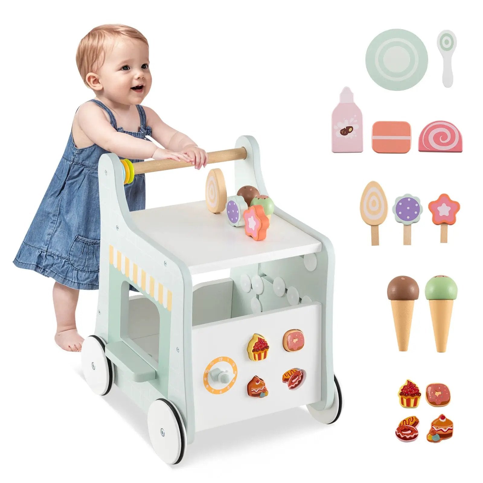 2-in-1 Baby Walker with Storage and Ice Creams for 1+ Years Old by DirectDeals