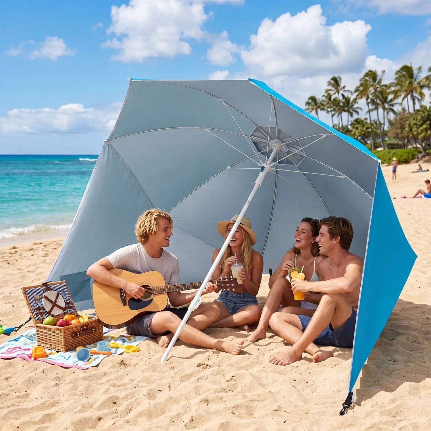 Beach Shelter Umbrella with Side Panels UPF 50+ 6.5 ft by DirectDeals