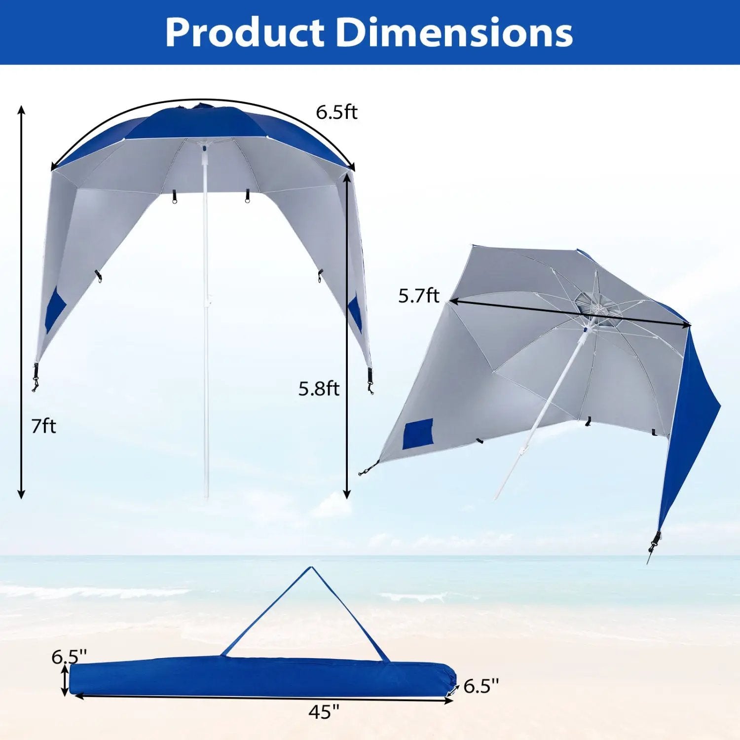 Beach Shelter Umbrella with Side Panels UPF 50+ 6.5 ft by DirectDeals