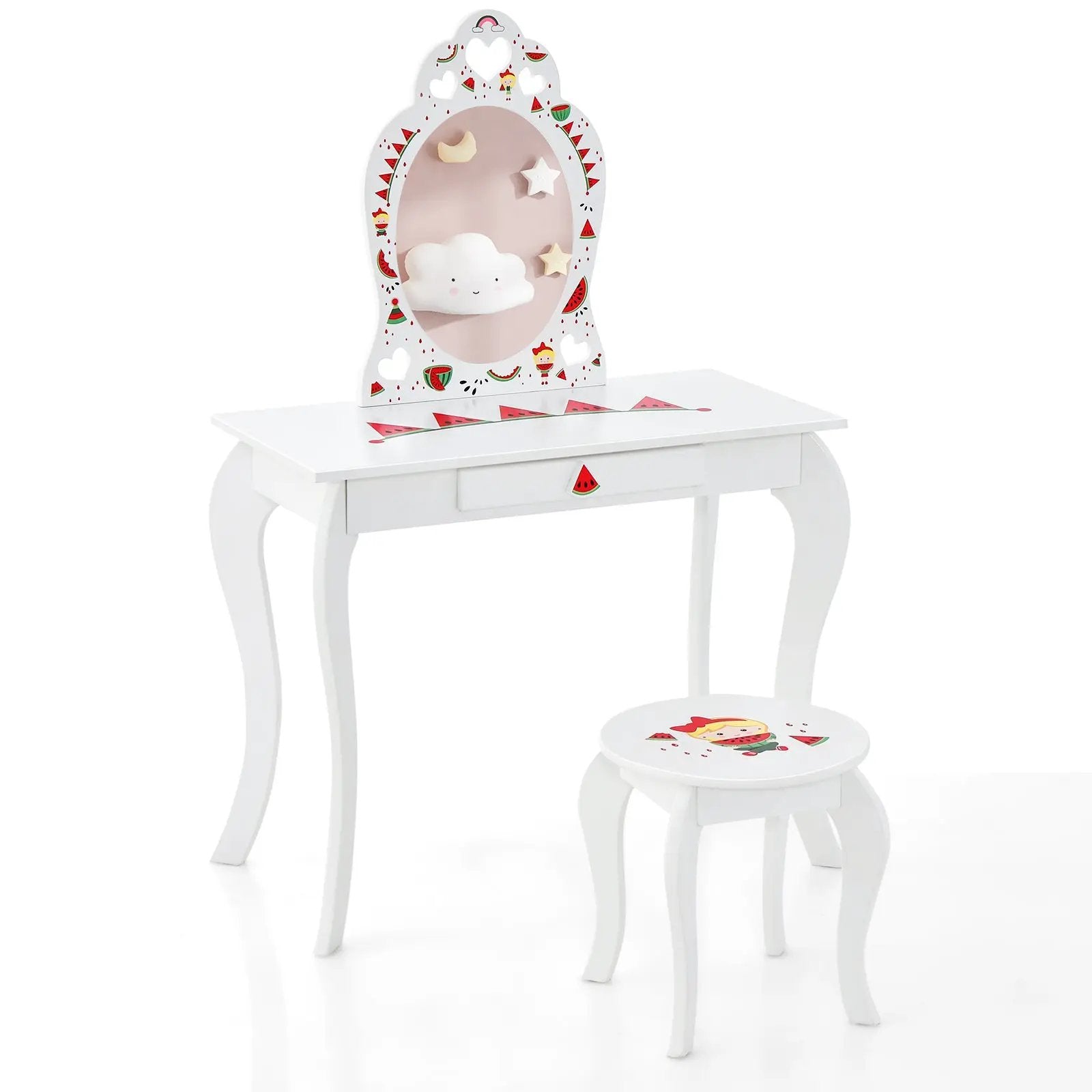 2 in 1 Children Pretend Makeup Vanity Set with Removable Mirror and Storage Drawer-White by DirectDeals