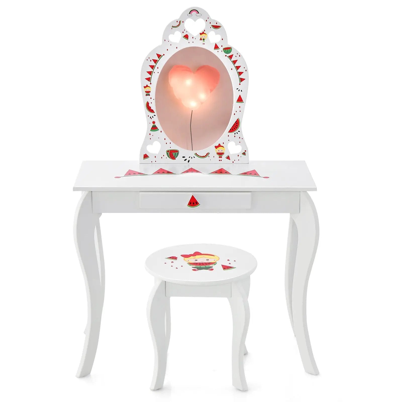 2 in 1 Children Pretend Makeup Vanity Set with Removable Mirror and Storage Drawer-White by DirectDeals