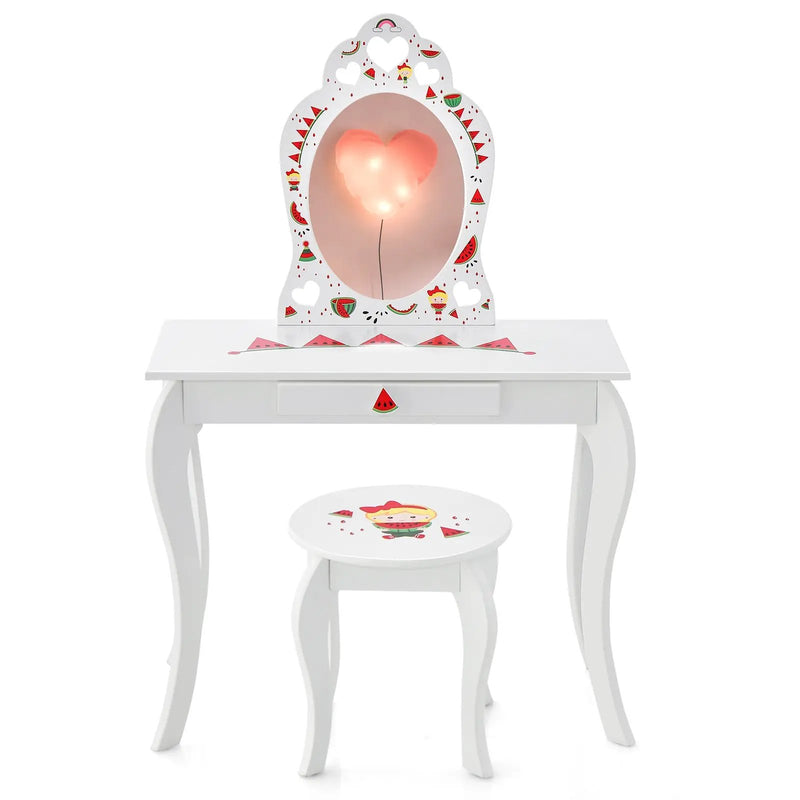 2 in 1 Children Pretend Makeup Vanity Set with Removable Mirror and Storage Drawer-White by DirectDeals