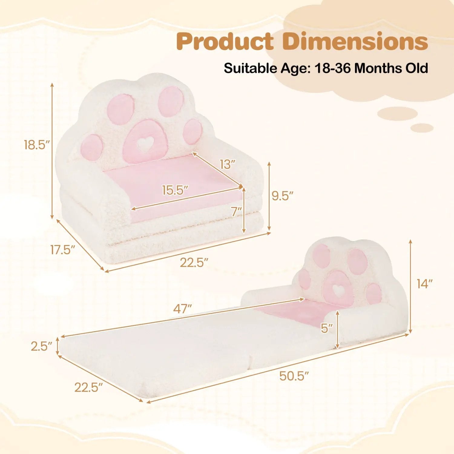 2-in-1 Convertible Kids Sofa to Lounger with Removable Cover by DirectDeals