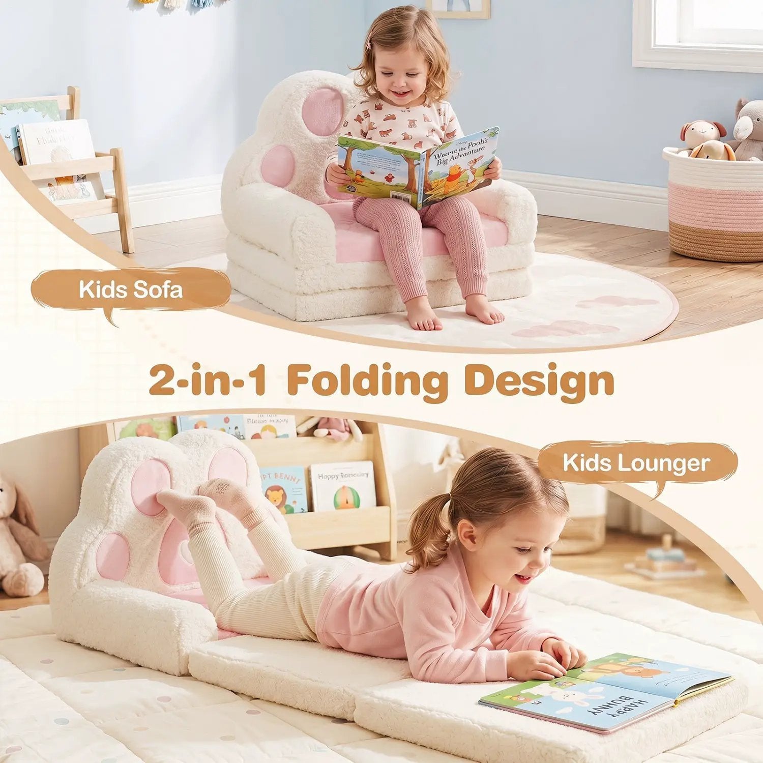 2-in-1 Convertible Kids Sofa to Lounger with Removable Cover by DirectDeals
