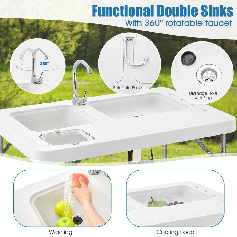 2-in-1 Folding Fish Cleaning Table-White by DirectDeals