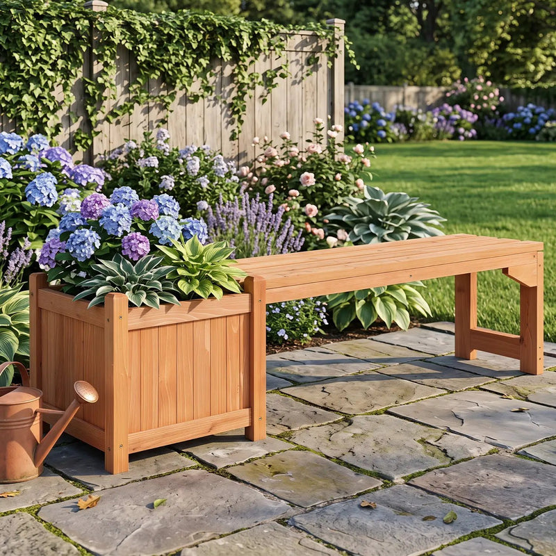 Outdoor Garden Bench with Raised Planter Box - Fir Wood by DirectDeals