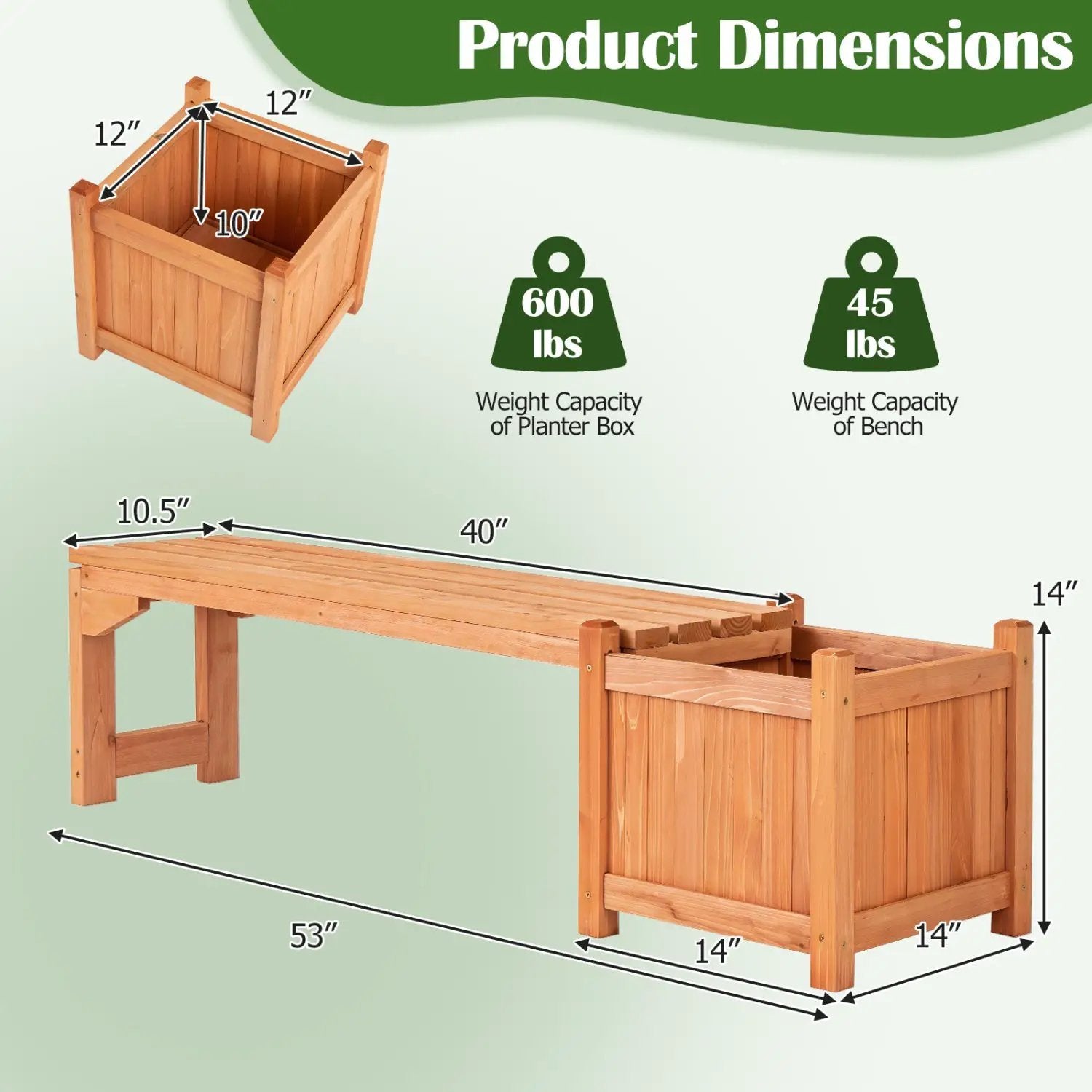 Outdoor Garden Bench with Raised Planter Box - Fir Wood by DirectDeals