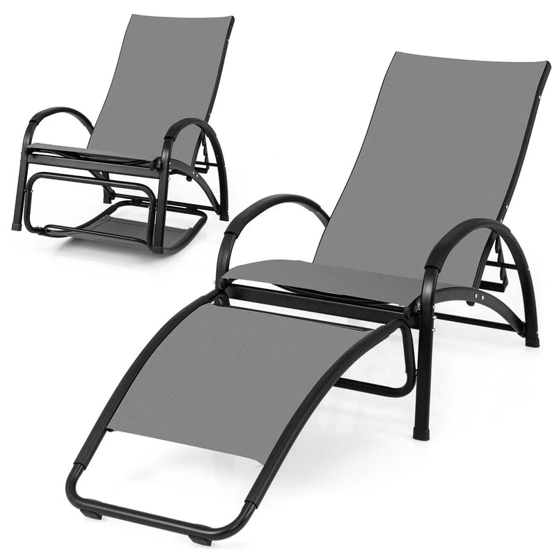2-in-1 Outdoor Rocking Chair with 4-Position Adjustable Backrest for Patio Porch Poolside by DirectDeals