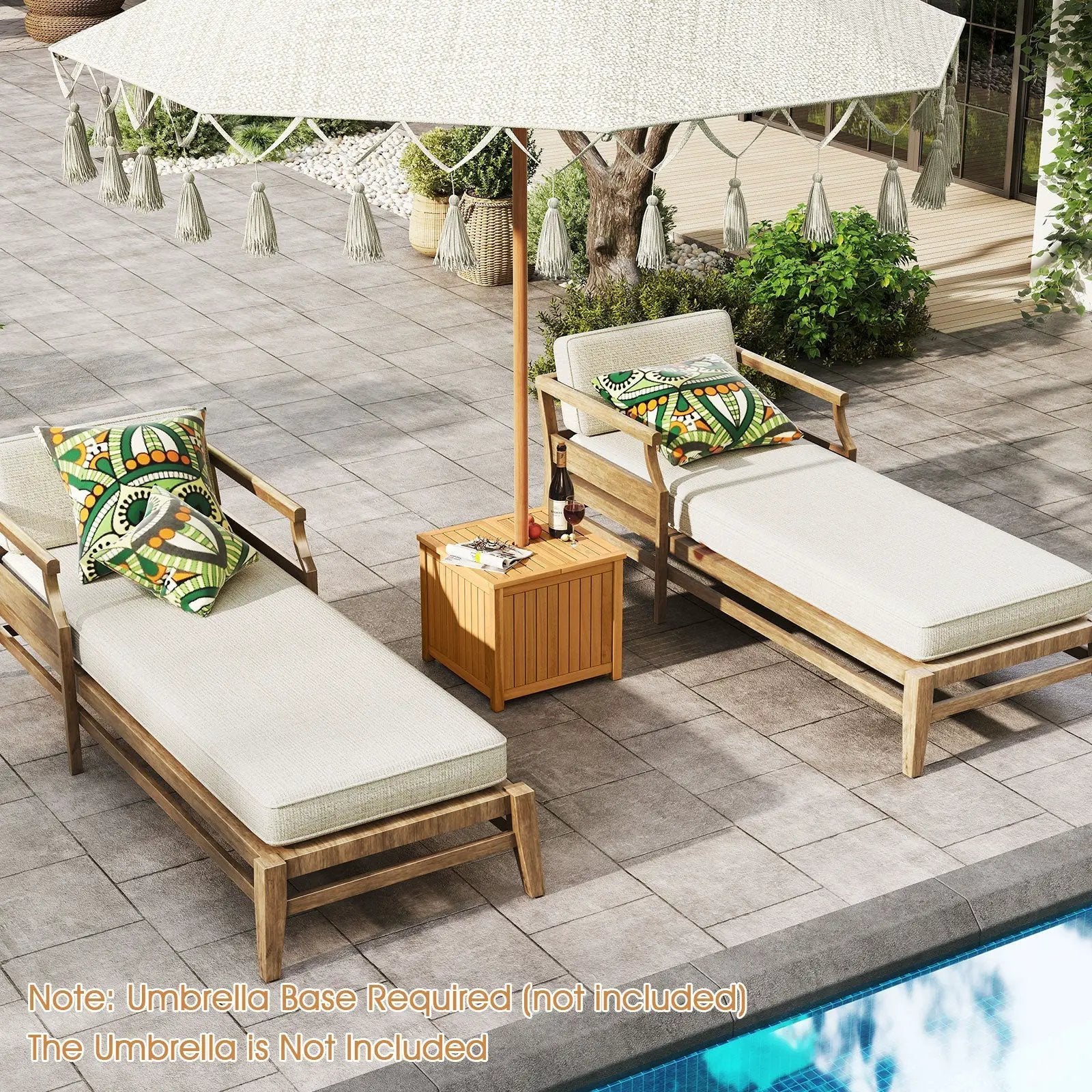 2-in-1 Outdoor Side Table with Storage Acacia Wood Slatted Coffee Table Square and Round Slatted End Storage Box by DirectDeals