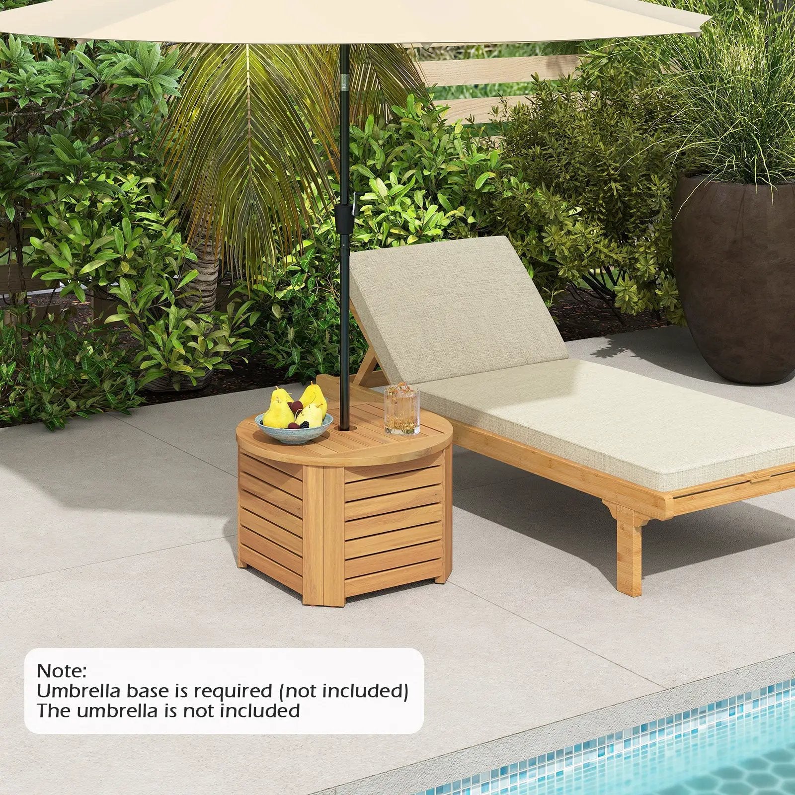 2-in-1 Outdoor Side Table with Storage Acacia Wood Slatted Coffee Table Square and Round Slatted End Storage Box by DirectDeals