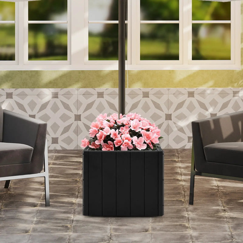 2-in-1 Outdoor Umbrella Base Planter Patio Umbrella Stand with Flower Box-Black by DirectDeals
