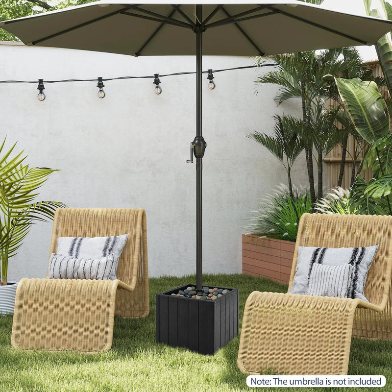 2-in-1 Outdoor Umbrella Base Planter Patio Umbrella Stand with Flower Box-Black by DirectDeals