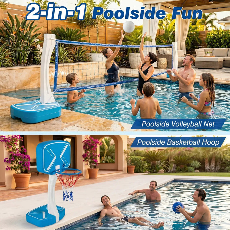 2-in-1 Pool Basketball Hoop & Volleyball Net with Weighted Base by DirectDeals