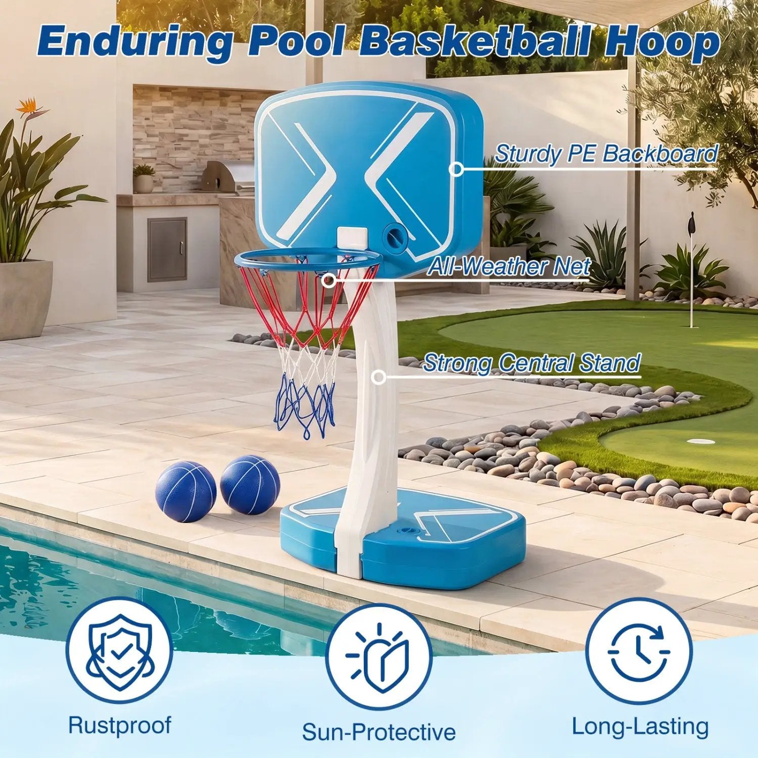 2-in-1 Pool Basketball Hoop & Volleyball Net with Weighted Base by DirectDeals