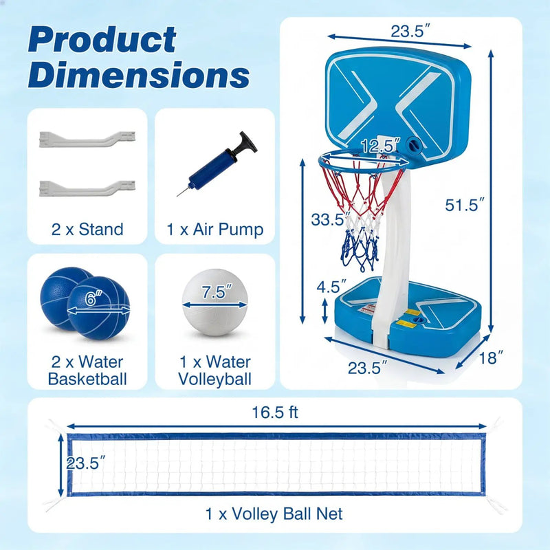 2-in-1 Pool Basketball Hoop & Volleyball Net with Weighted Base by DirectDeals