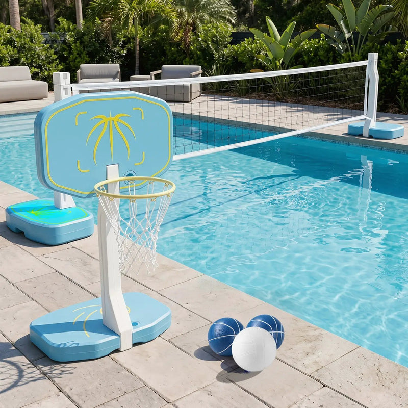 Pool Basketball Hoop and Volleyball Net 2-in-1 Combo Set by DirectDeals