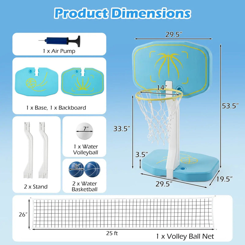 Pool Basketball Hoop and Volleyball Net 2-in-1 Combo Set by DirectDeals
