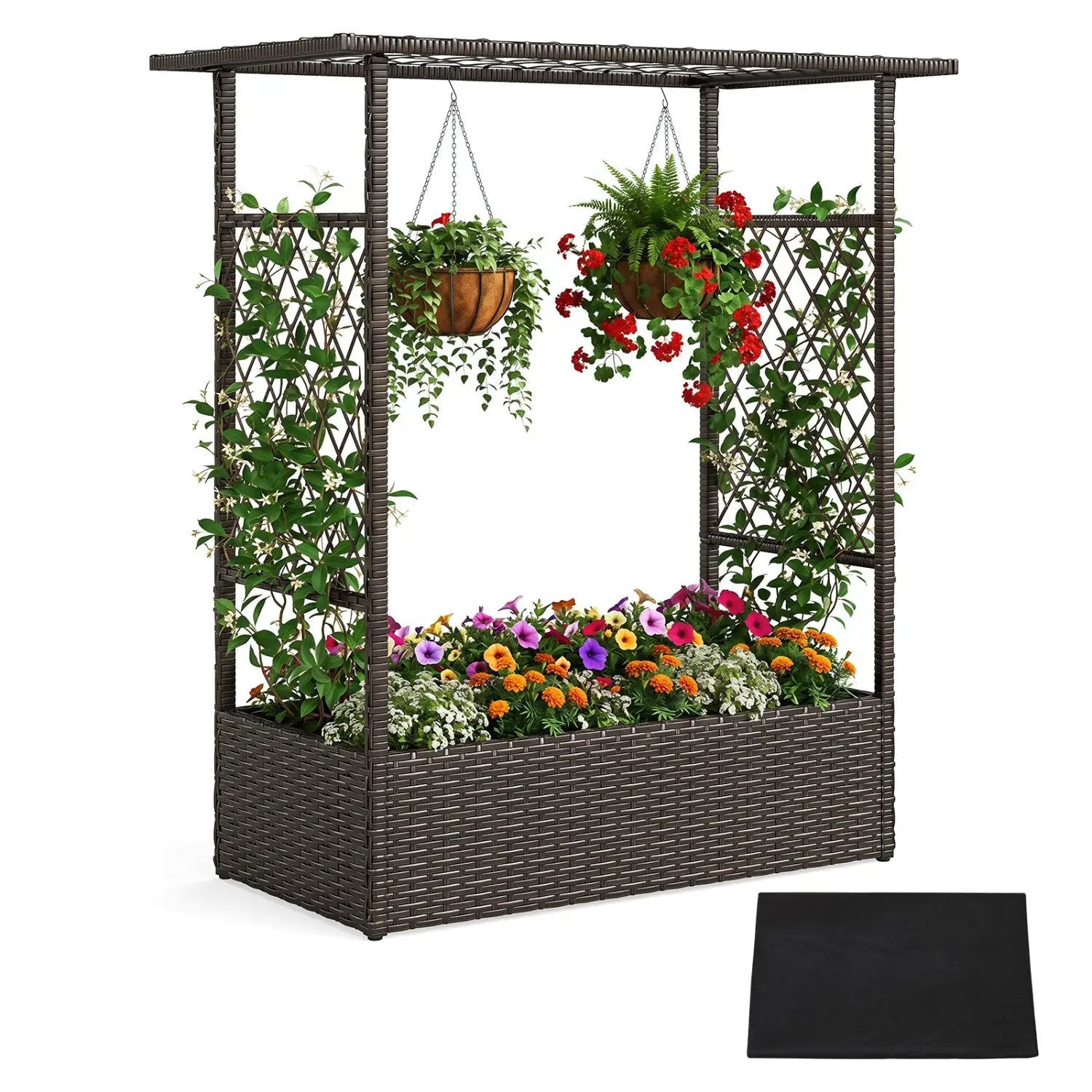 Raised Garden Bed with Hanging Roof and Trellises by DirectDeals