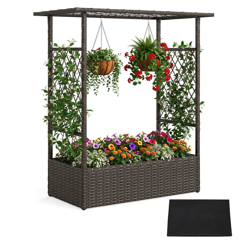 Raised Garden Bed with Hanging Roof and Trellises by DirectDeals