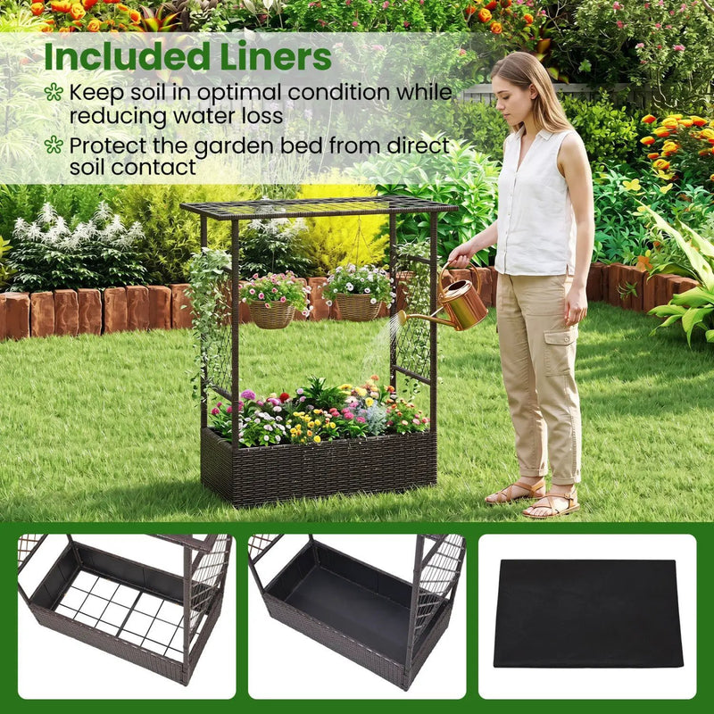 Raised Garden Bed with Hanging Roof and Trellises by DirectDeals