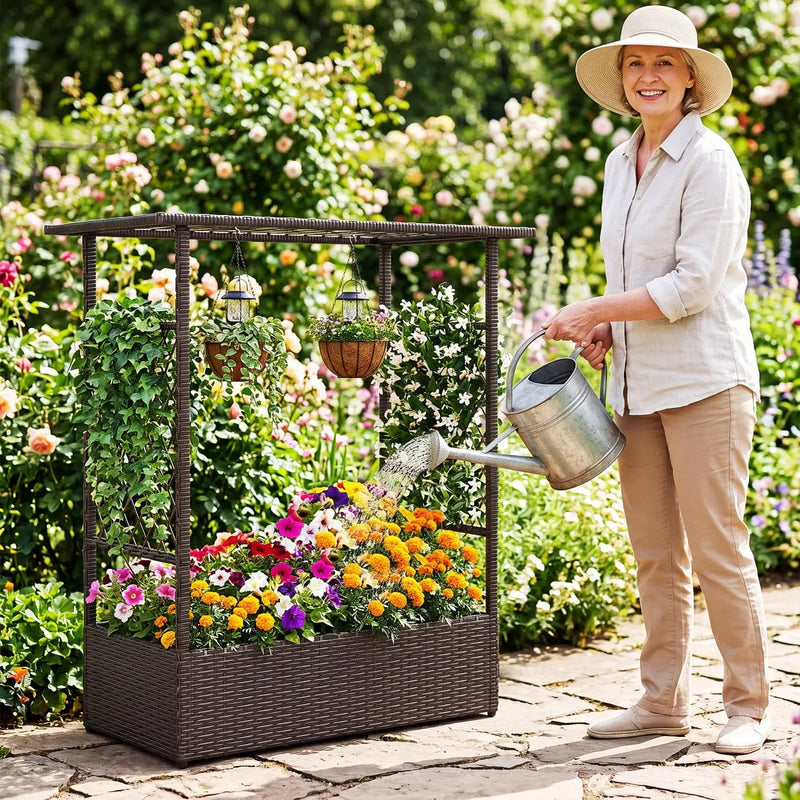 Raised Garden Bed with Hanging Roof and Trellises by DirectDeals