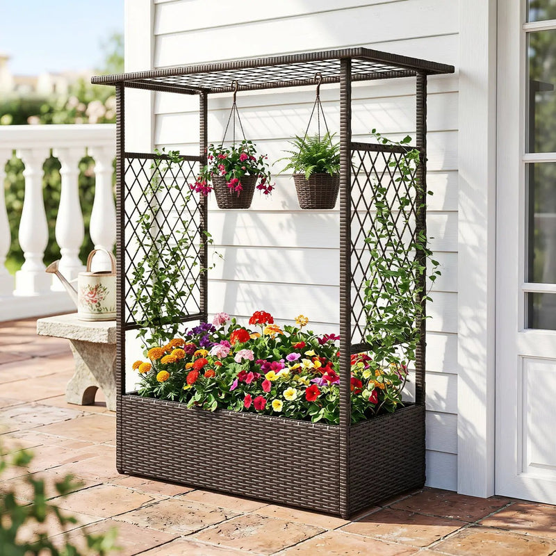 Raised Garden Bed with Hanging Roof and Trellises by DirectDeals