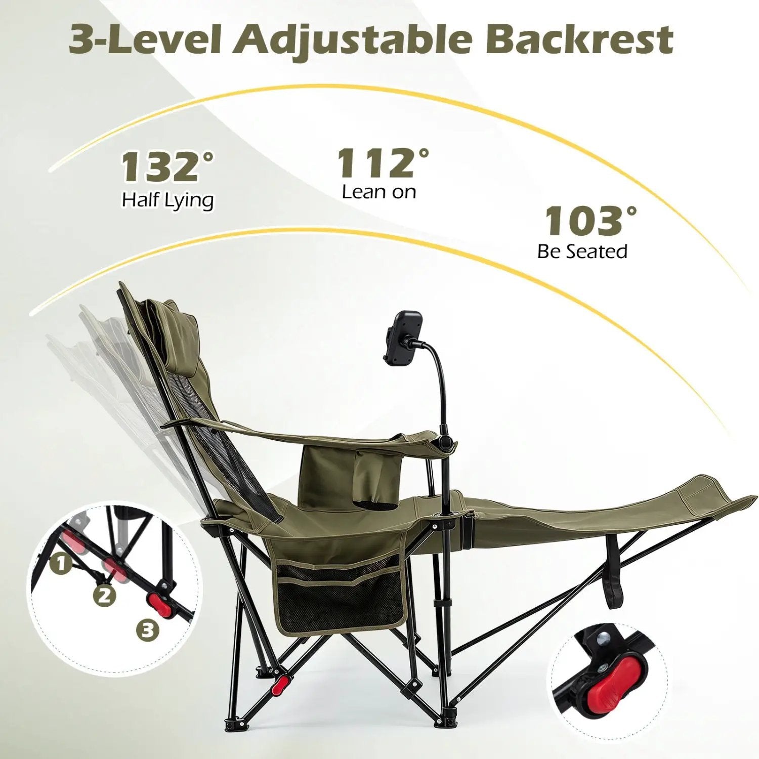 Reclining Camping Chair with Adjustable Backrest & Footrest by DirectDeals