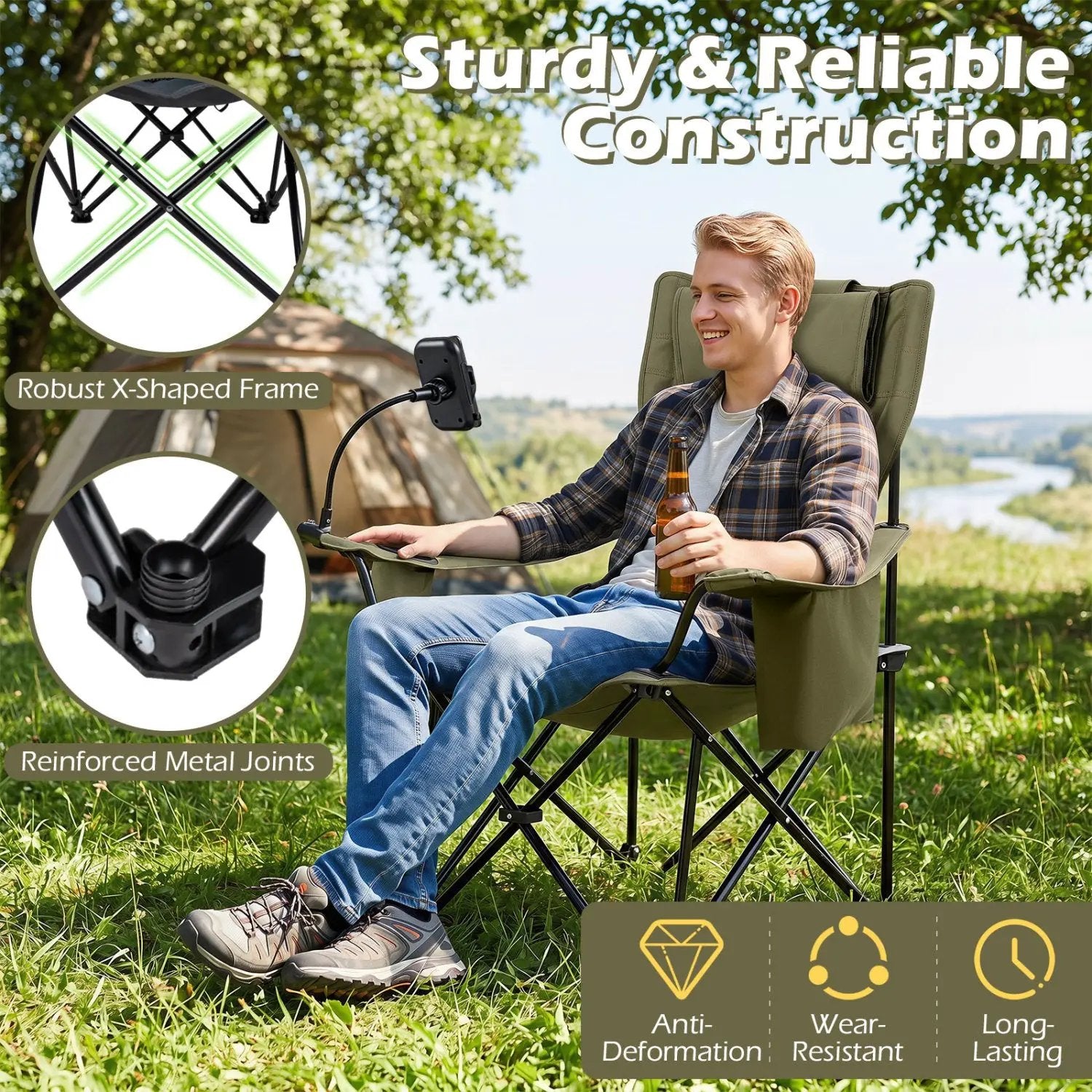 Reclining Camping Chair with Adjustable Backrest & Footrest by DirectDeals