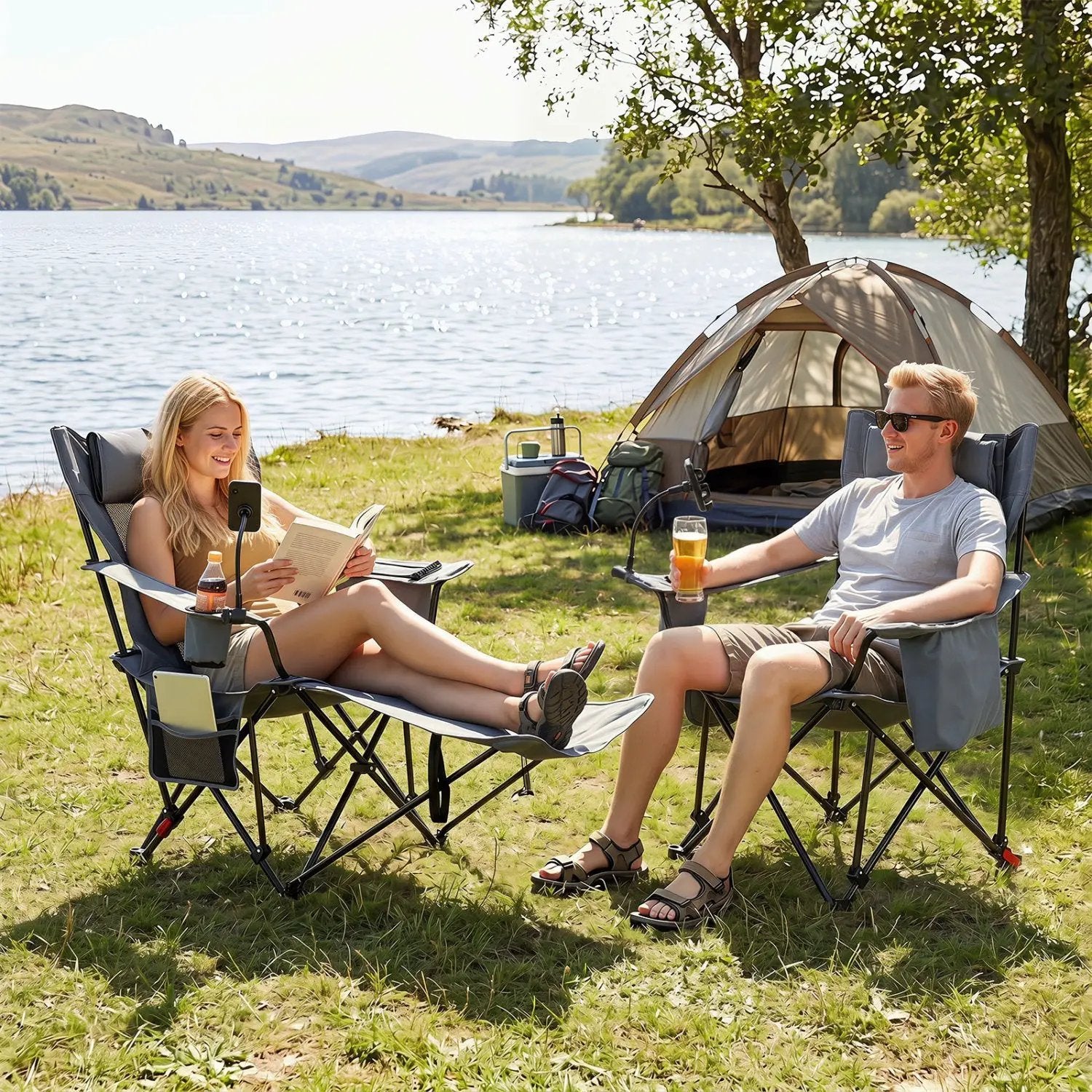 Reclining Camping Chair with Adjustable Backrest & Footrest by DirectDeals