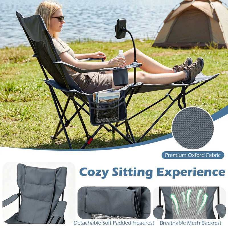 Reclining Camping Chair with Adjustable Backrest & Footrest by DirectDeals